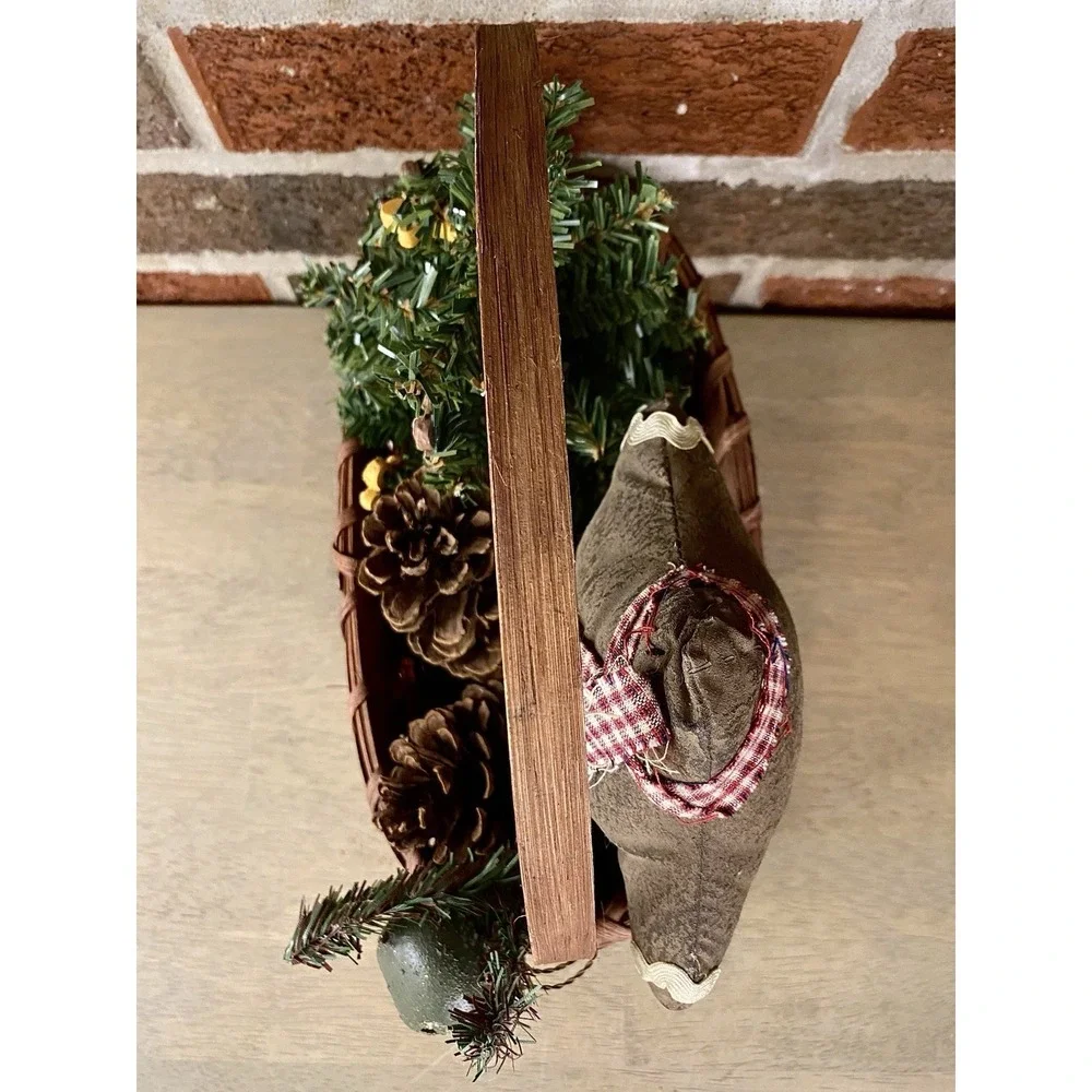 Primitive Hanging Basket Door Woven Rustic Cottage‎ Core Farmhouse Christmas
